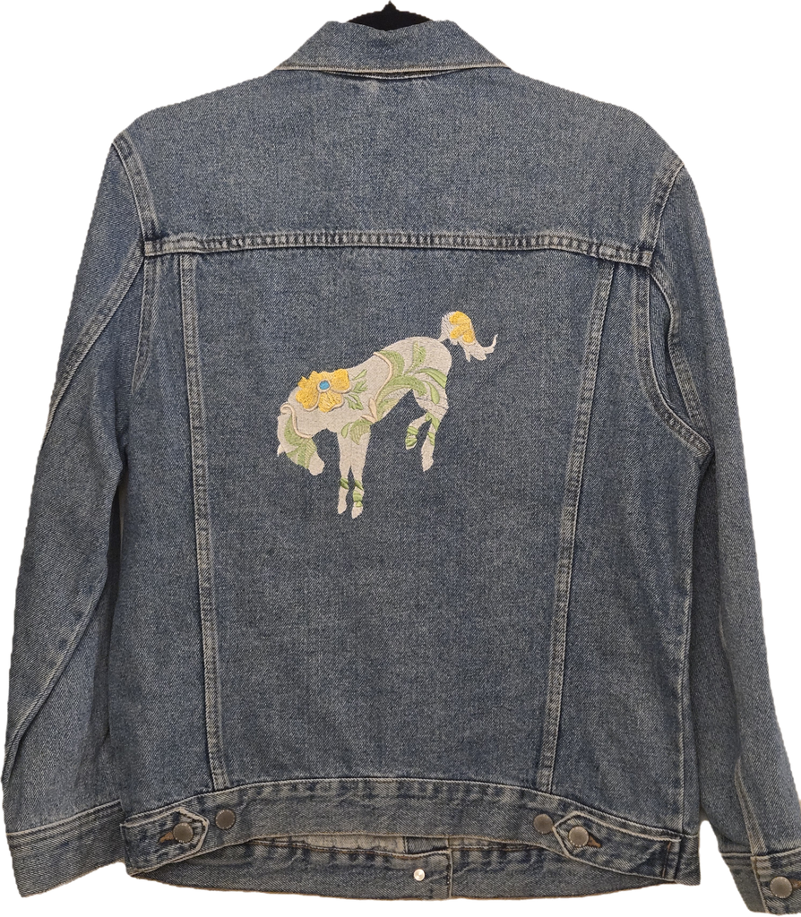 Size 6 - Ladies H&M Custom Embroidered Denim Jacket - Upcycled
