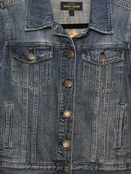 Size Small - Ladies J.Crew Indigo Denim Custom Embroidered Denim Jacket - Upcycled