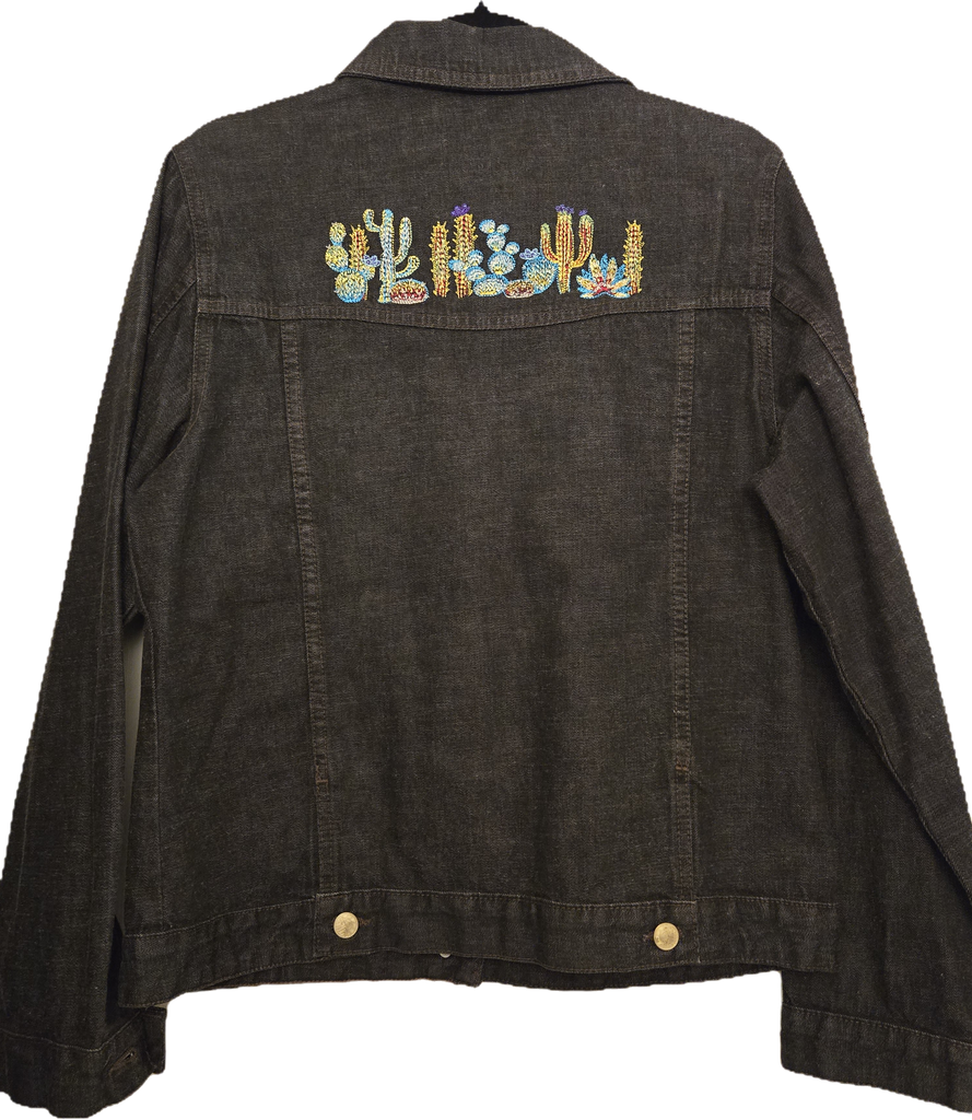Ladies Black Denim Custom Embroidered Denim Jacket - Upcycled