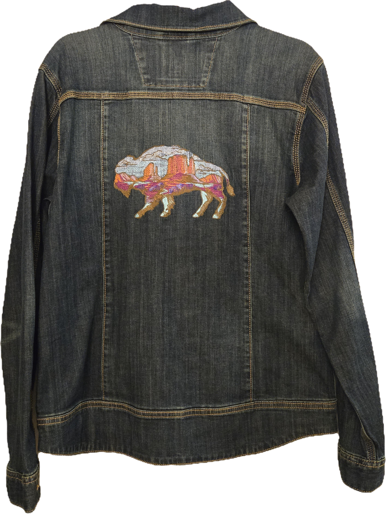 Size Medium (8/10) - Ladies Carhartt Custom Embroidered Denim Jacket - Upcycled