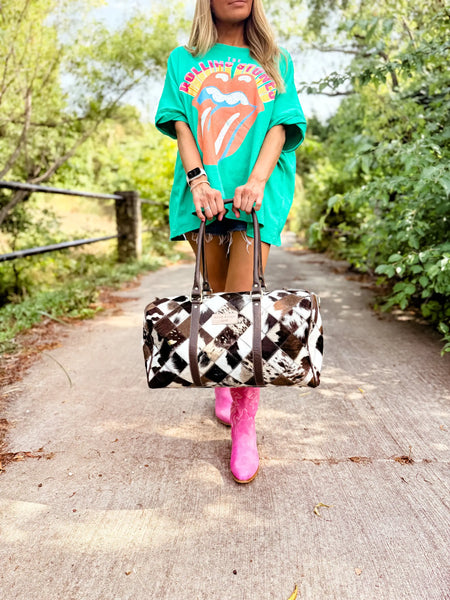Boho Luxe Duffle/Weekender Leather Hair-On Cowhide Travel Bag