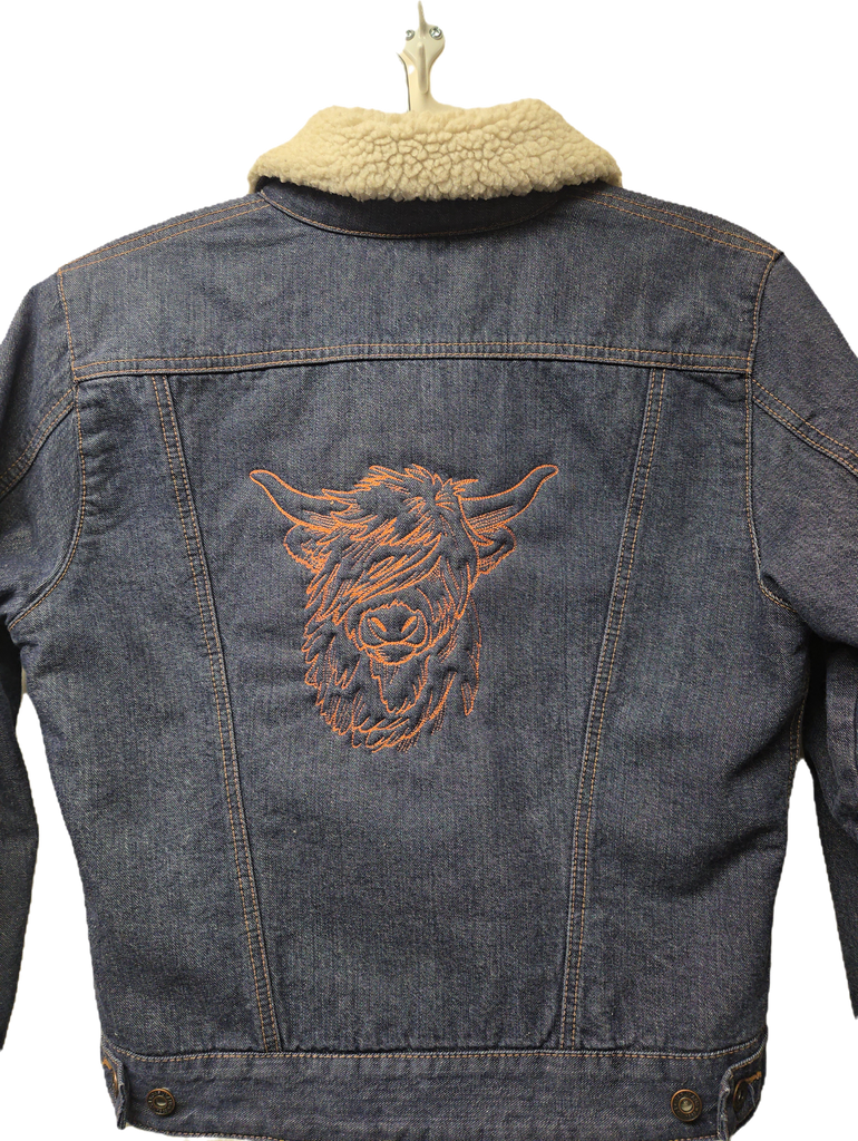 GAP Ladies Medium Denim Jacket - Upcycled - Highland Cow