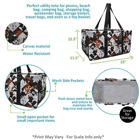 Patchwork Cow Print Large Utility Tote/Tote Bag - Personalized/Monogrammed
