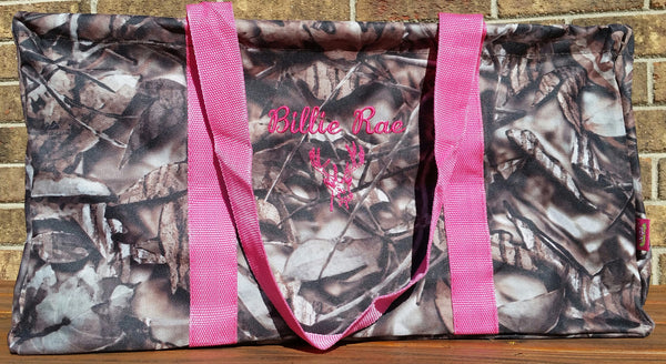 Camo/Camouflage Large Utility Tote/Tote Bag - Camo and Pink Handles - Personalized/Monogrammed