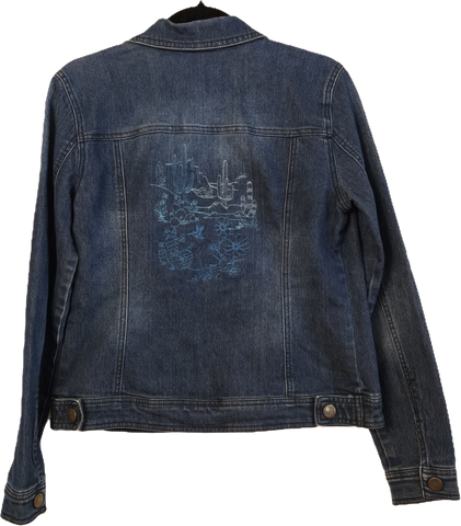 Size Small - Ladies Custom Embroidered Denim Jacket - Upcycled