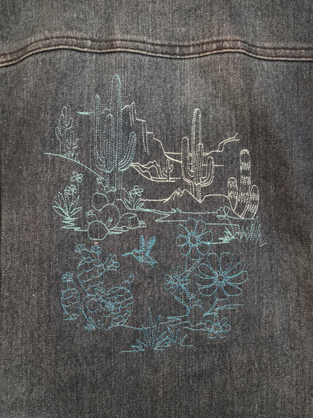 Size Small - Ladies Custom Embroidered Denim Jacket - Upcycled