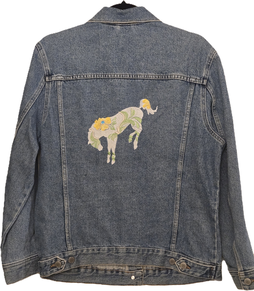 Size 6 - Ladies H&M Custom Embroidered Denim Jacket - Upcycled