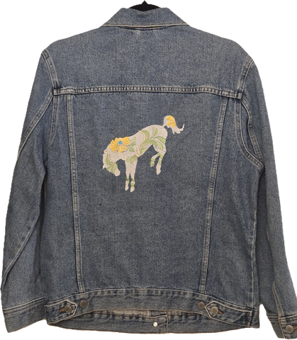 Size 6 - Ladies H&M Custom Embroidered Denim Jacket - Upcycled