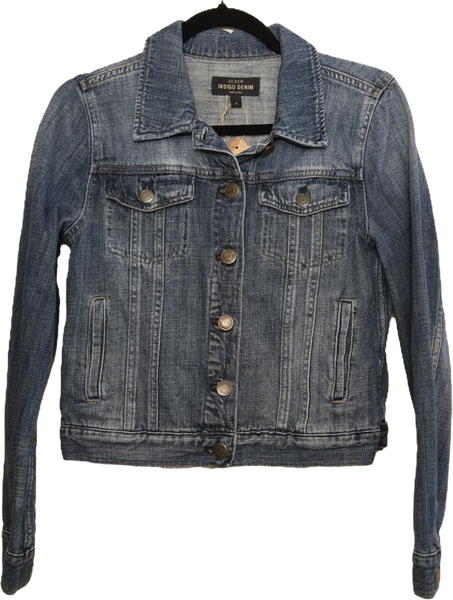 Size Small - Ladies J.Crew Indigo Denim Custom Embroidered Denim Jacket - Upcycled