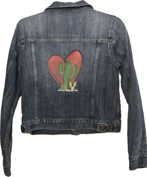 Size Small - Ladies J.Crew Indigo Denim Custom Embroidered Denim Jacket - Upcycled
