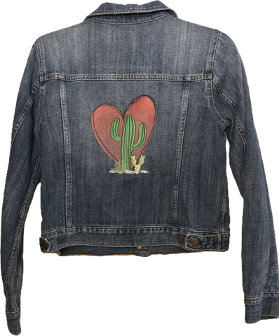 Size Small - Ladies J.Crew Indigo Denim Custom Embroidered Denim Jacket - Upcycled