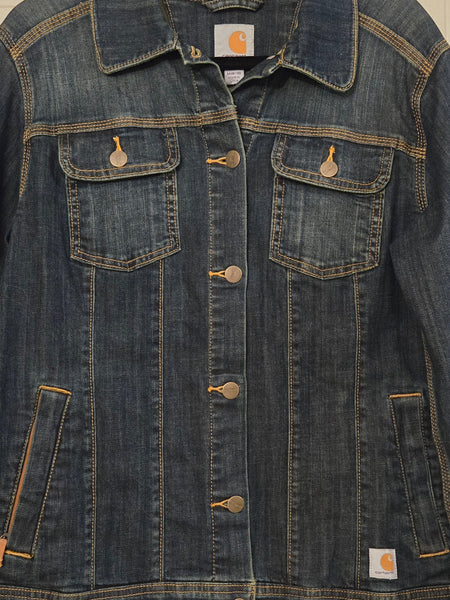 Size Medium (8/10) - Ladies Carhartt Custom Embroidered Denim Jacket - Upcycled