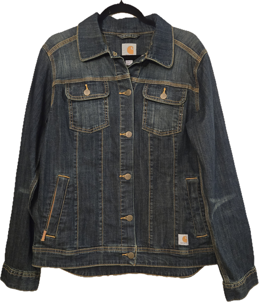 Size Medium (8/10) - Ladies Carhartt Custom Embroidered Denim Jacket - Upcycled