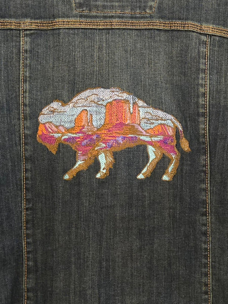 Size Medium (8/10) - Ladies Carhartt Custom Embroidered Denim Jacket - Upcycled