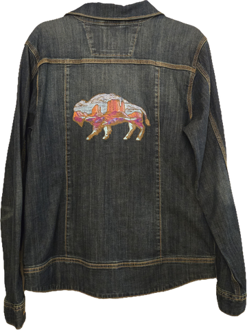 Size Medium (8/10) - Ladies Carhartt Custom Embroidered Denim Jacket - Upcycled