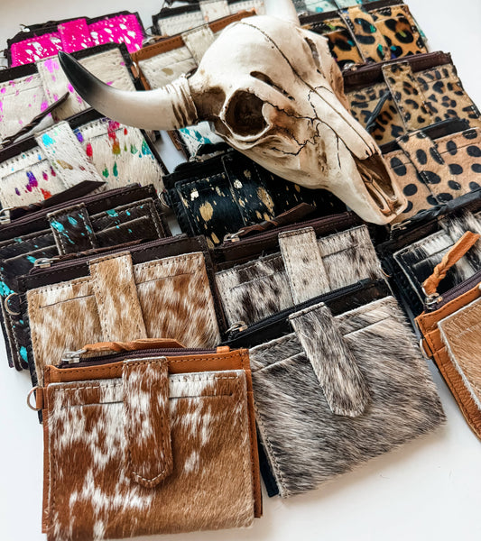 Western Cowhide Leather Wristlet Wallet Money Coins