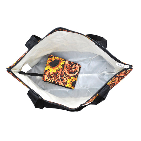 Leather and Sunflower Print Small Tote Bag - Personalized/Monogrammed