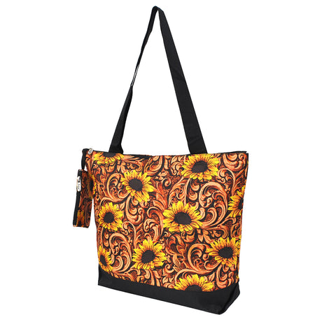 Leather and Sunflower Print Small Tote Bag - Personalized/Monogrammed