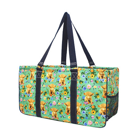 Blue Highland Cow Large Utility Tote/Tote Bag - Personalized/Monogrammed