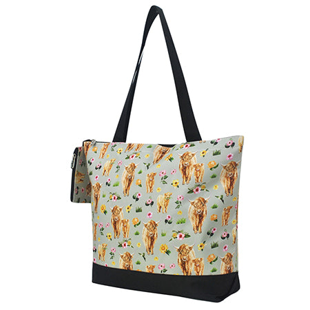 Floral Highland Cow Zippered Tote Bag - Personalized/Monogrammed