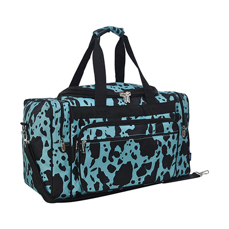 Turquoise Cow Print Duffel/Overnight Bag/Gym Bag - Personalized/Monogrammed
