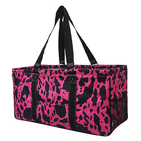 Hot Pink Cow Print Large Utility Tote/Tote Bag - Personalized/Monogrammed