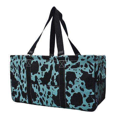 Turquoise Cow Print Large Utility Tote/Tote Bag - Personalized/Monogrammed