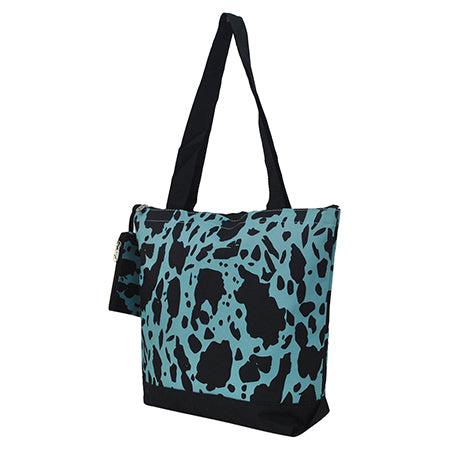 Turquoise Cow Print Tote Bag - Personalized/Monogrammed