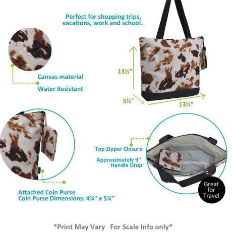 Cow Print Zippered Tote Bag - Personalized/Monogrammed