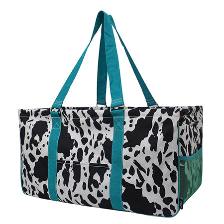 Cow Print and Turquoise Large Utility Tote/Tote Bag - Personalized/Monogrammed