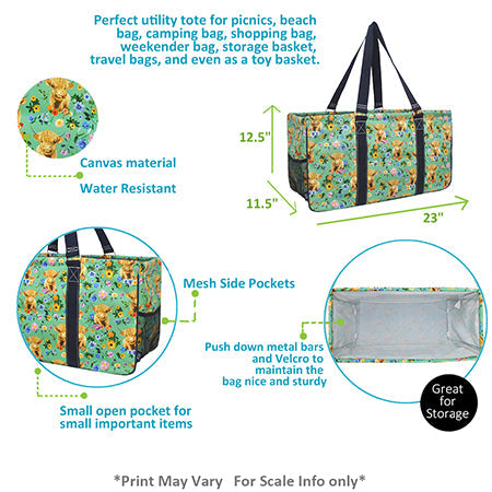 Blue Highland Cow Large Utility Tote/Tote Bag - Personalized/Monogrammed