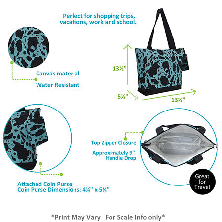 Turquoise Cow Print Tote Bag - Personalized/Monogrammed