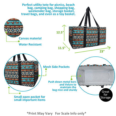 Bronco Horse Print Large Utility Tote/Tote Bag - Personalized/Monogrammed