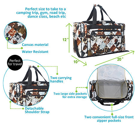 Patchwork Cow Print Duffel/Overnight Bag/Gym Bag - Personalized/Monogrammed