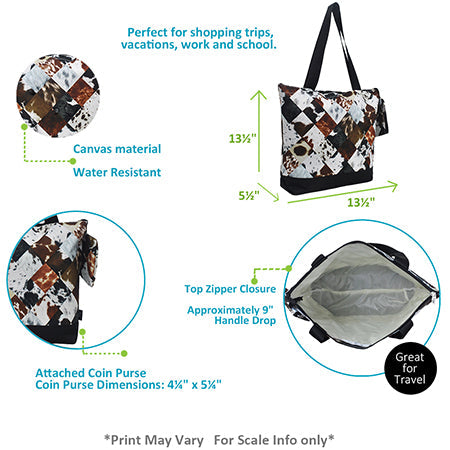 Patchwork Cow Print Tote Bag - Personalized/Monogrammed