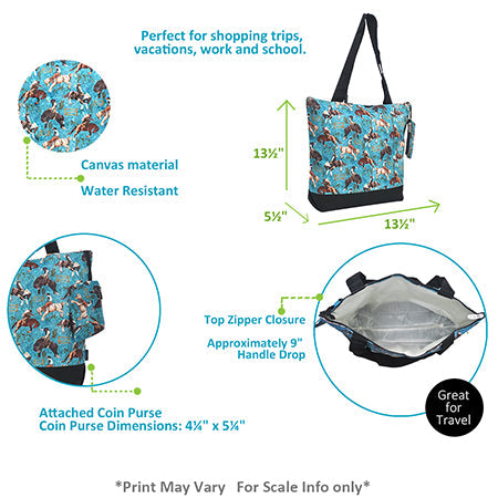 Blue Cowboy Print Zippered Tote Bag - Personalized/Monogrammed