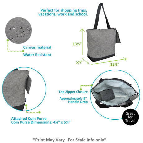 Stone Wash Gray Zippered Tote Bag - Personalized/Monogrammed