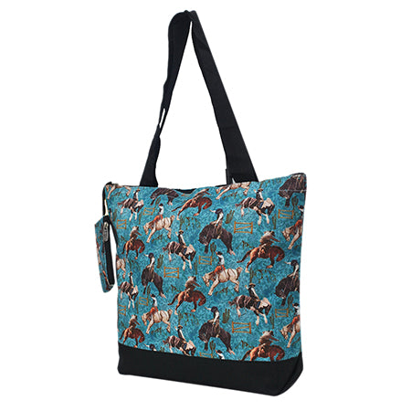 Blue Cowboy Print Zippered Tote Bag - Personalized/Monogrammed