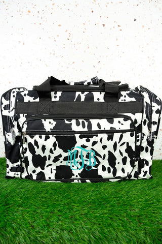 Black Cow Print Duffel/Overnight Bag/Gym Bag - Personalized/Monogrammed