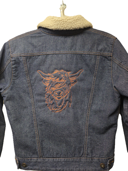 GAP Ladies Medium Denim Jacket - Upcycled - Highland Cow