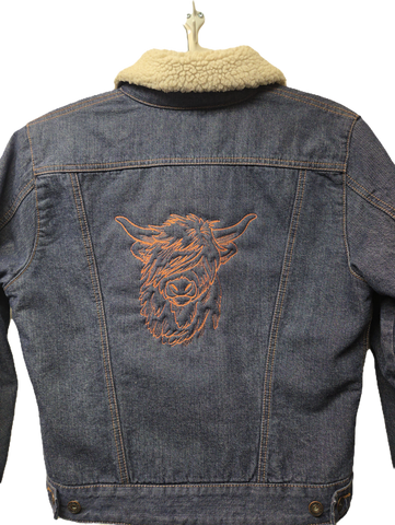 GAP Ladies Medium Denim Jacket - Upcycled - Highland Cow