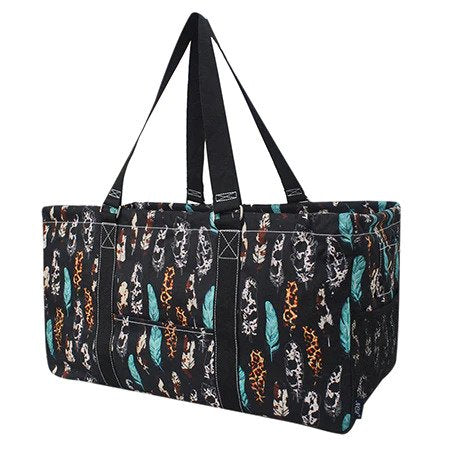 Black Feather Print Large Utility Tote/Tote Bag - Personalized/Monogrammed