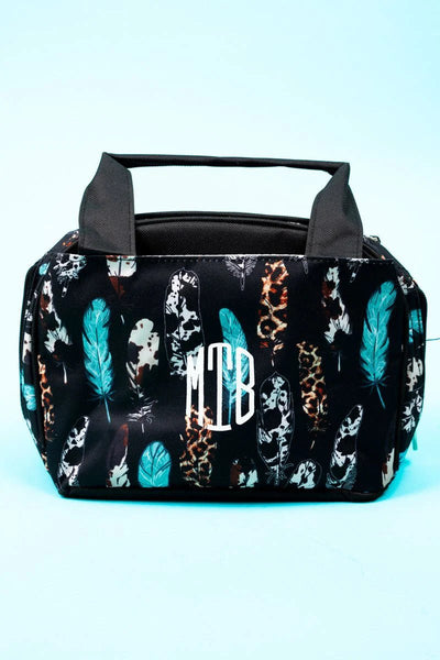 Black Feather Print Insulated Lunch Bag - Personalized/Monogrammed