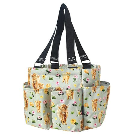 Floral Cow/Highlander Caddy/Grooming Tote Horse/Dog - Stone Wash - Personalized/Monogrammed