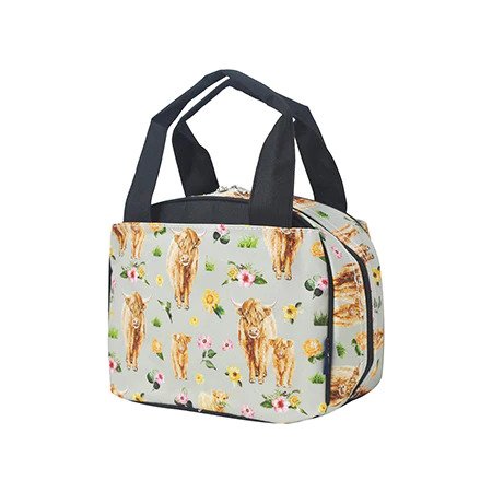 Floral Cow/Highlander Print Insulated Lunch Bag - Personalized/Monogrammed