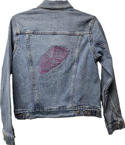 Old Navy Ladies Small Denim Jacket - Custom Embroidered Feather - New with Tags