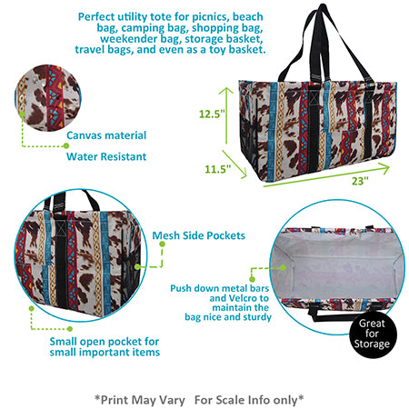 Aztec Cow Print Large Utility Tote/Tote Bag - Personalized/Monogrammed