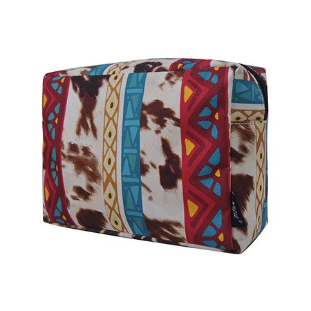 Aztec Cow Large Cosmetic Bag - Personalized/Monogrammed