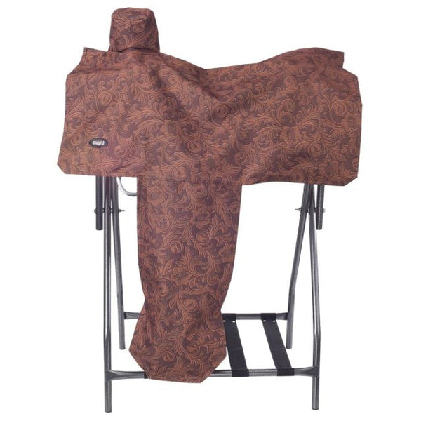 Brown Tooled Leather Print Western Saddle Cover - Tough 1 - Personalized/Monogrammed