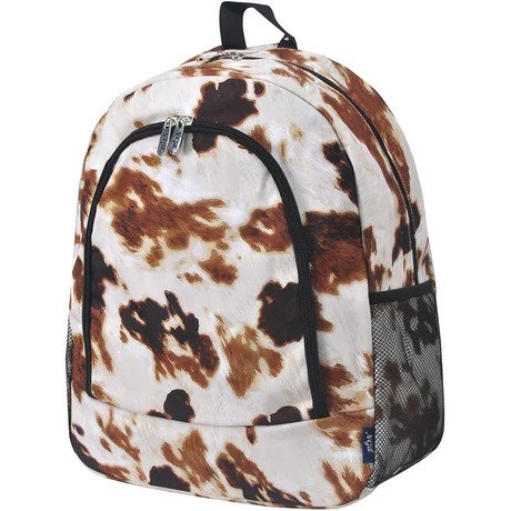 Brown and White Cow Print Backpack/Bookbag - Personalized/Monogrammed